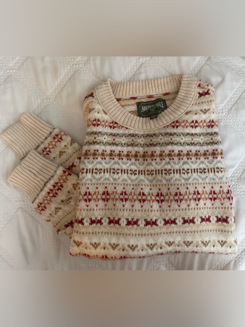 American Eagle Outfitters Cream Fair Isle Sweater